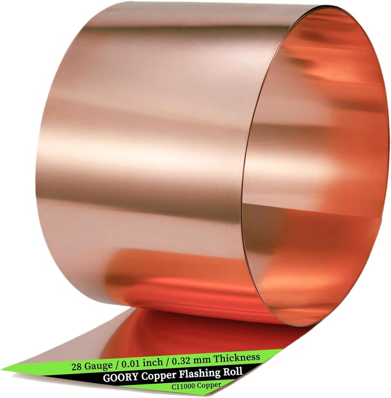 GOORY Copper Flashing 28 Gauge - 10in x 10ft 0.013"(0.32mm) Thickness Roof Flashing Roll - 99.95+% Pure Copper Sheet Metal ASTM B152 - Roofing Repair DIY Project Contractor Jewelry Crafts - Image 1